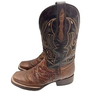 Texas‎ Country Brown/Black Leather Square Toe Western Boots Men's size 8 Mex 27